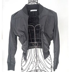 Vince Bomber Jacket Black Cropped Ruched XS Pockets Lightweight Zip-up Utility